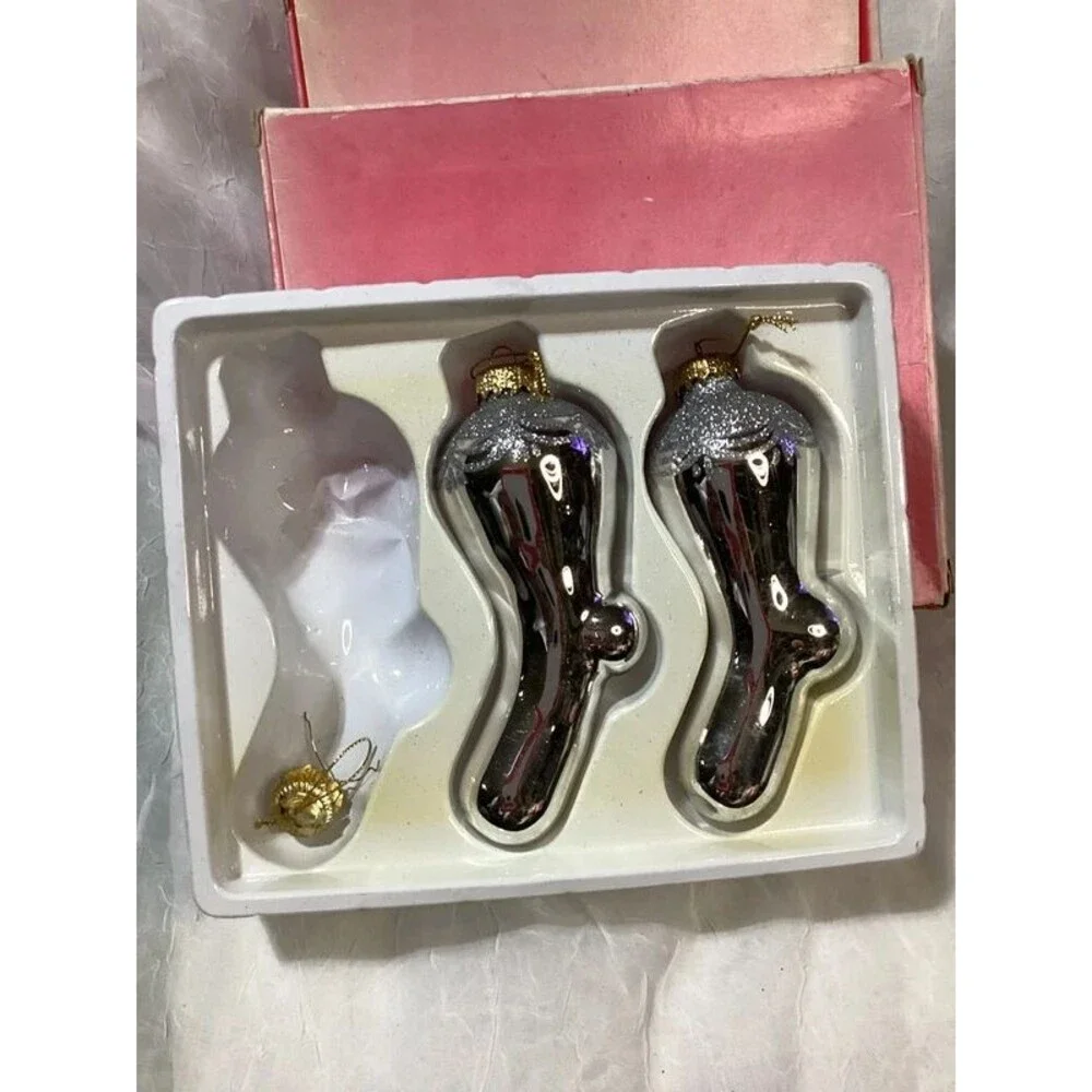 Old World Style Silver Glass Christmas Ornaments Stocking Shaped